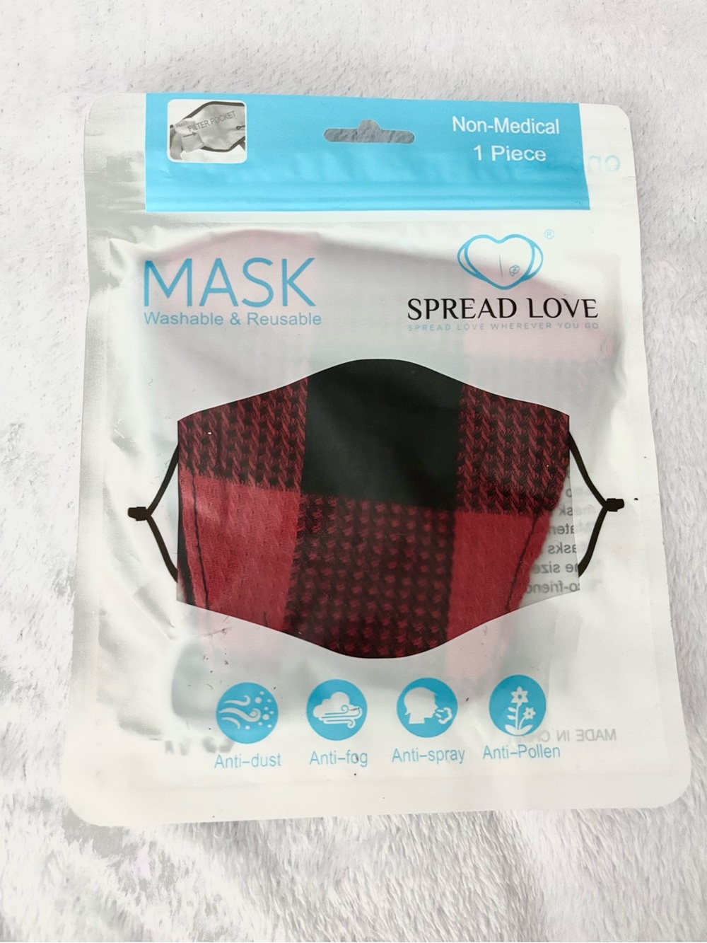 Bundle of 5 Spread Love Buffalo Plaid Washable Reusable Face Masks NWT